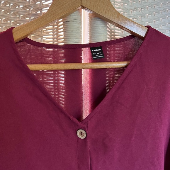 Maroon button up top, chiffon texture. - Picture 2 of 2